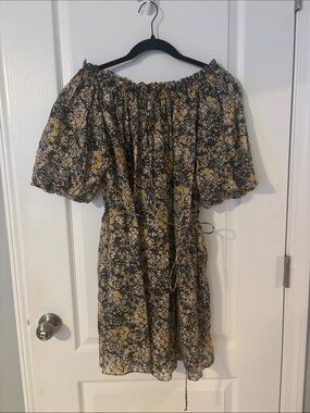 Black and Yellow Floral Off-Shoulder Mini Dress